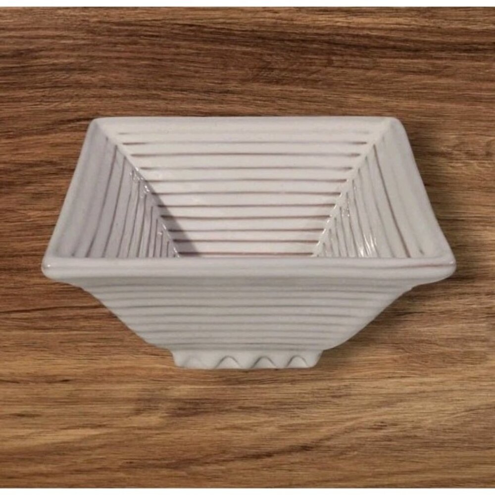 Pottery Bowl Molde Portugal Dish Ribbed Square Decorative Ceramic Geometric 2.5"